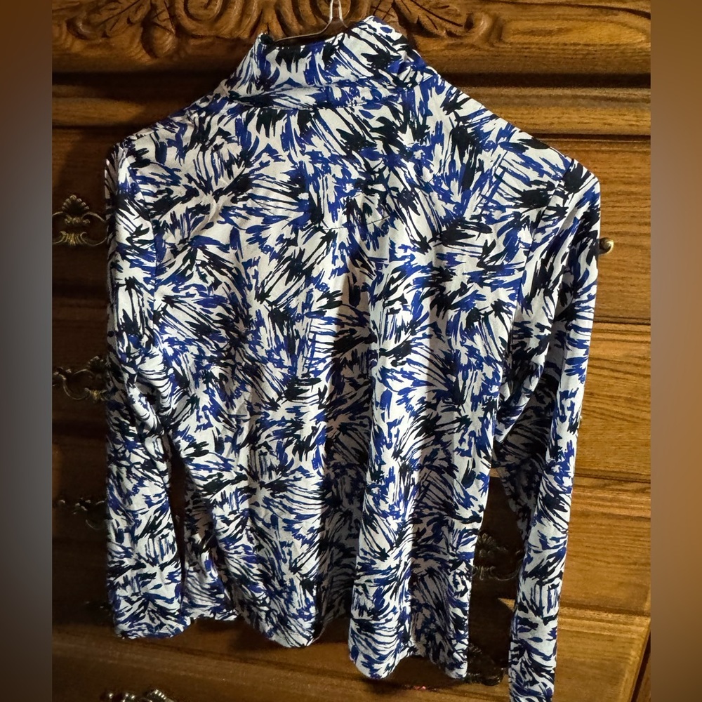 Tail Activewear Blue Black White Palmeria Print 1/4 Zip Long Sleeve Golf Top-MED - Picture 2 of 9